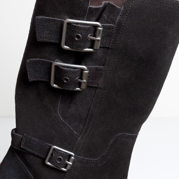 Zara Buckled Biker Boots Split Leather Dark Brown Round Toe EU 40 - Picture 13 of 16